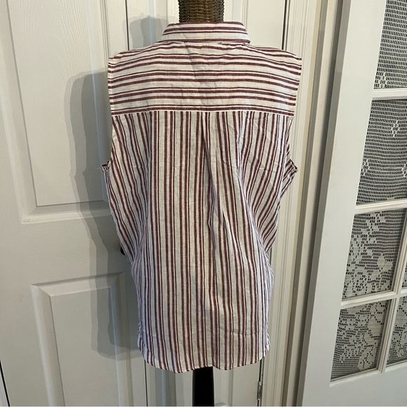 Sleeveless Tie Front ,Stripe Linen/Cotton Summer blouse , Sz XL - Picture 2 of 8